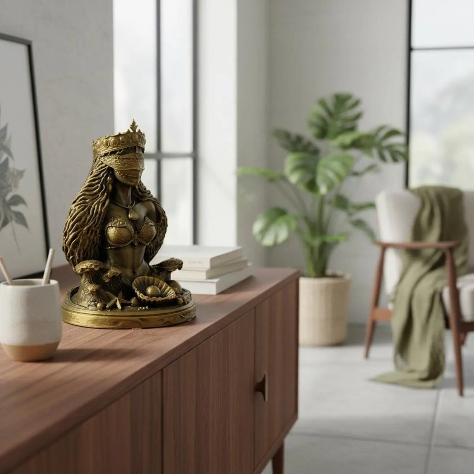 Yemaya Statue for Protection & Serenity | Yemanja Sea Goddess Sculpture | Hand Painted - Omikele